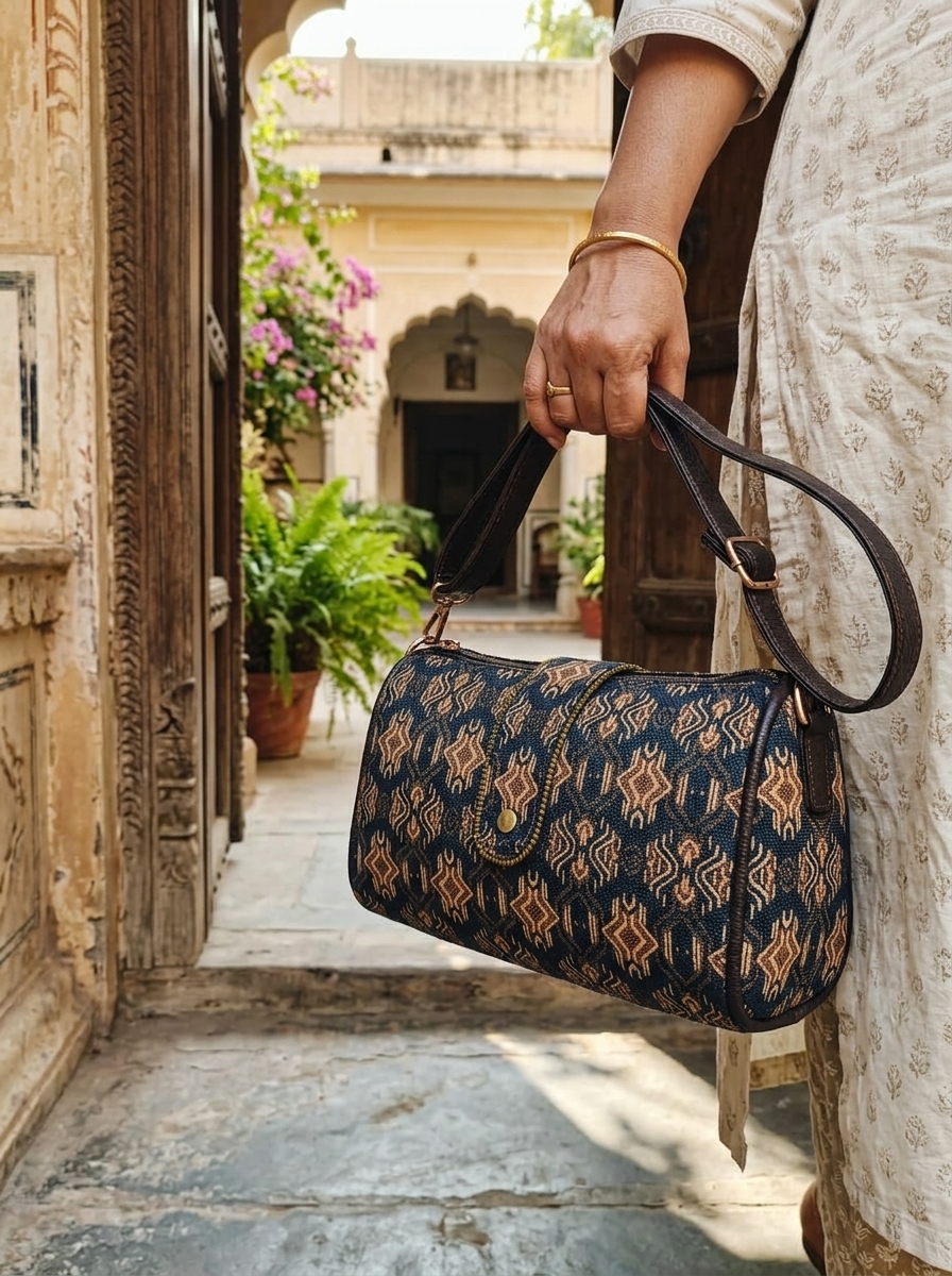 Jaipur Indigo Geometric Cylindrical Sling Bag — view 3