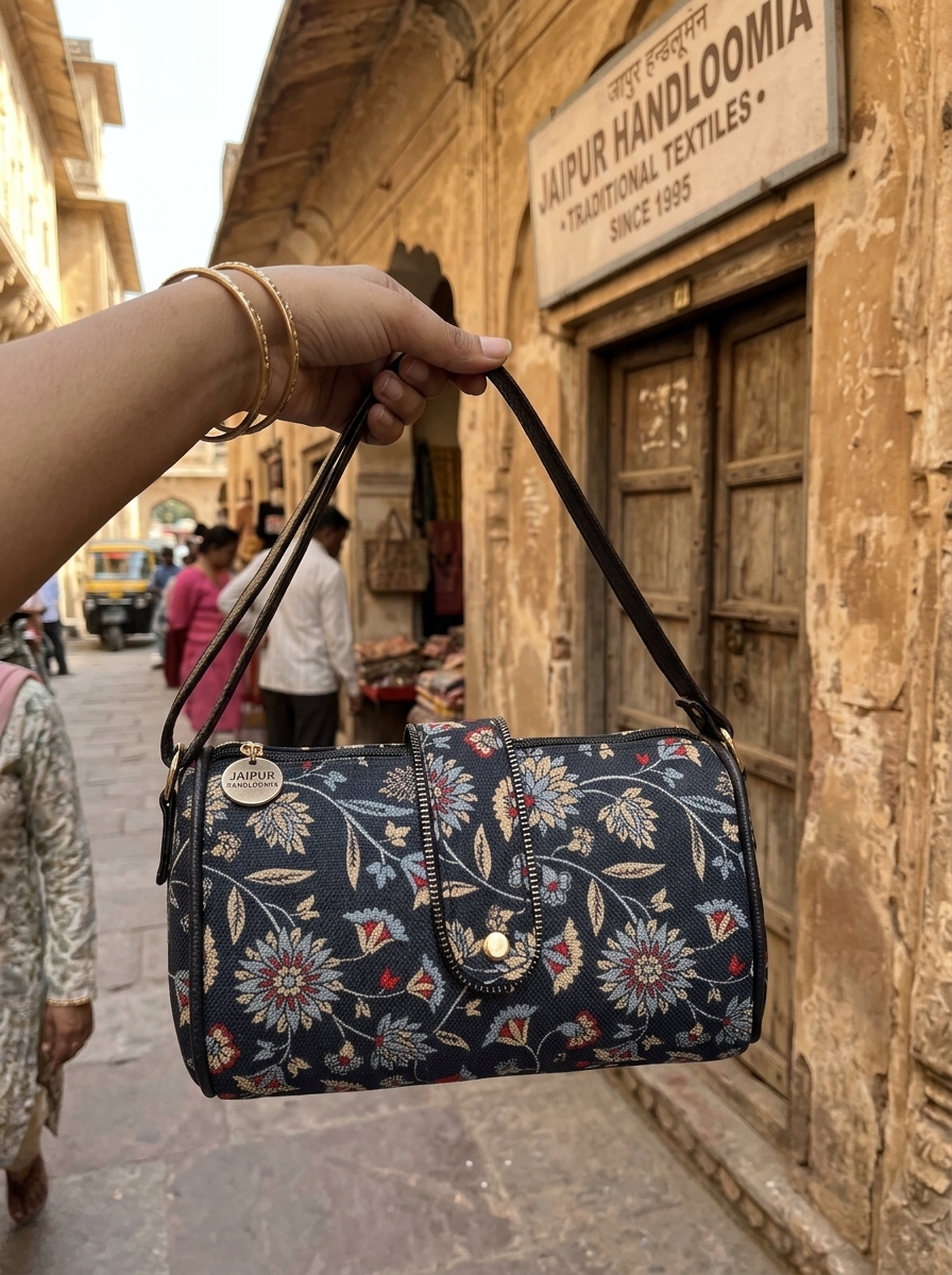 Jaipur Navy Floral Cylindrical Bag — view 4