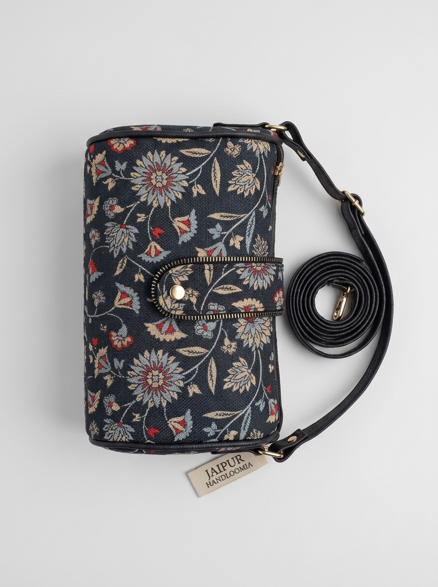 Jaipur Navy Floral Cylindrical Bag — view 2