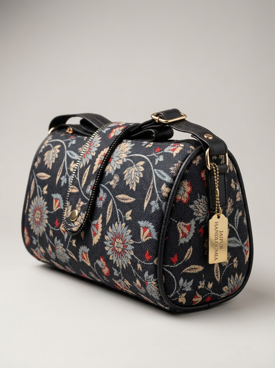Jaipur Navy Floral Cylindrical Bag