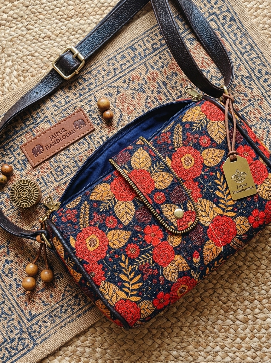 Jaipur Red Floral Cylindrical Bag — view 3