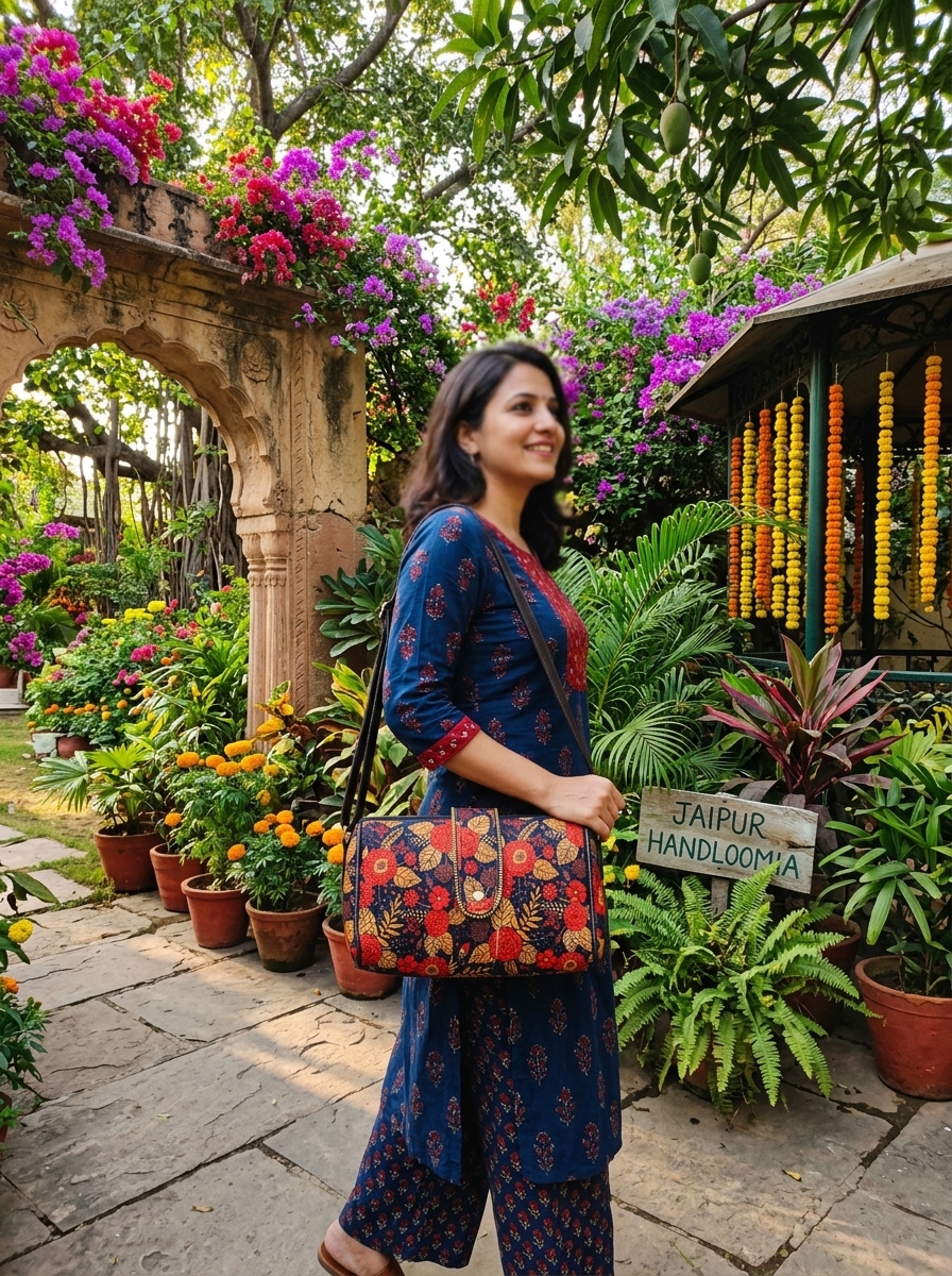 Jaipur Red Floral Cylindrical Bag — view 4