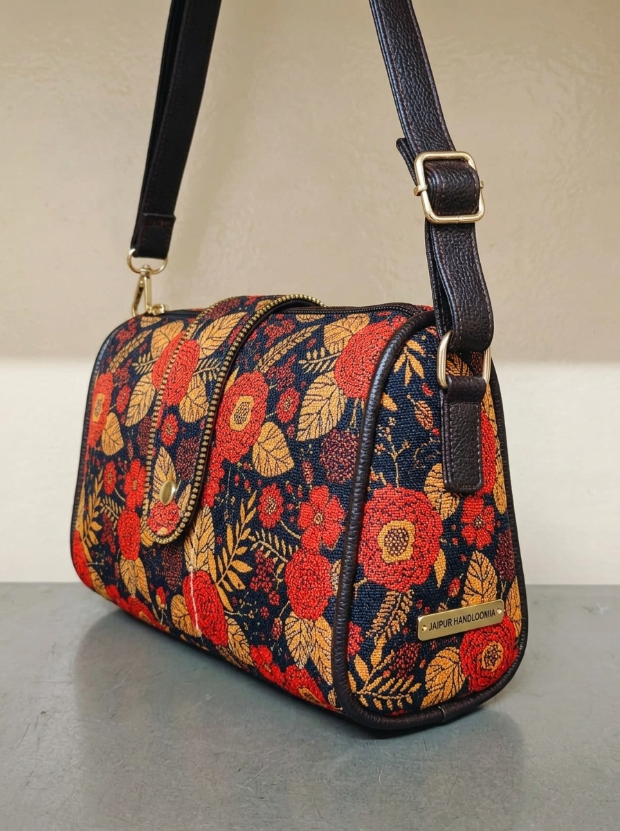 Jaipur Red Floral Cylindrical Bag — view 2