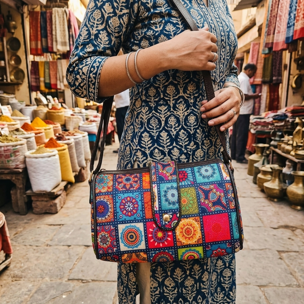 Jaipur Floral Medallion Cylindrical Sling Bag — view 5