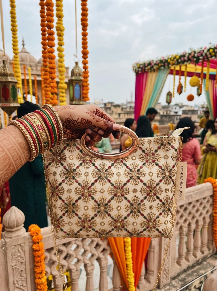 Cream Lattice Bloom Festive Clutch — view 6