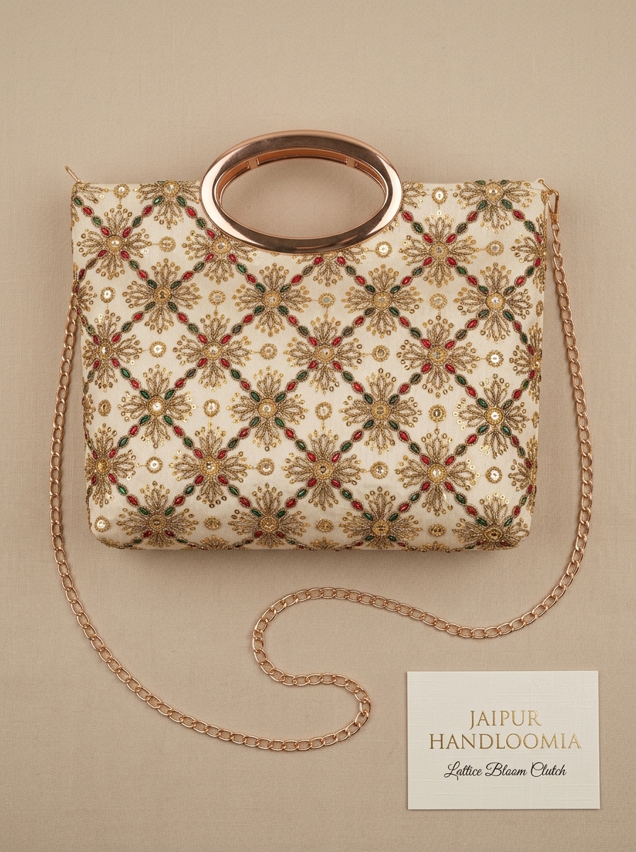 Cream Lattice Bloom Festive Clutch — view 4