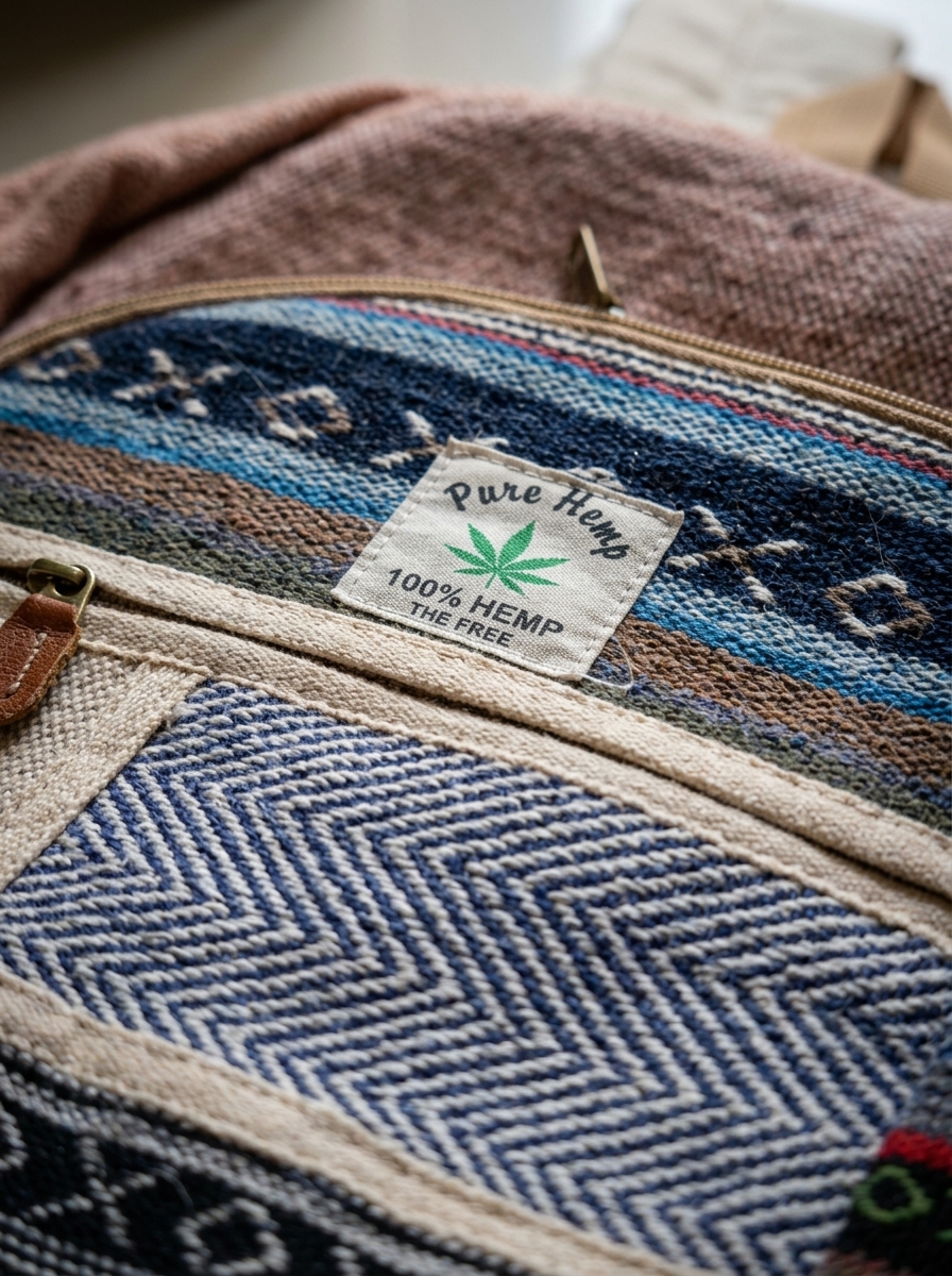 Handmade 100% Hemp Patchwork Backpack — view 5