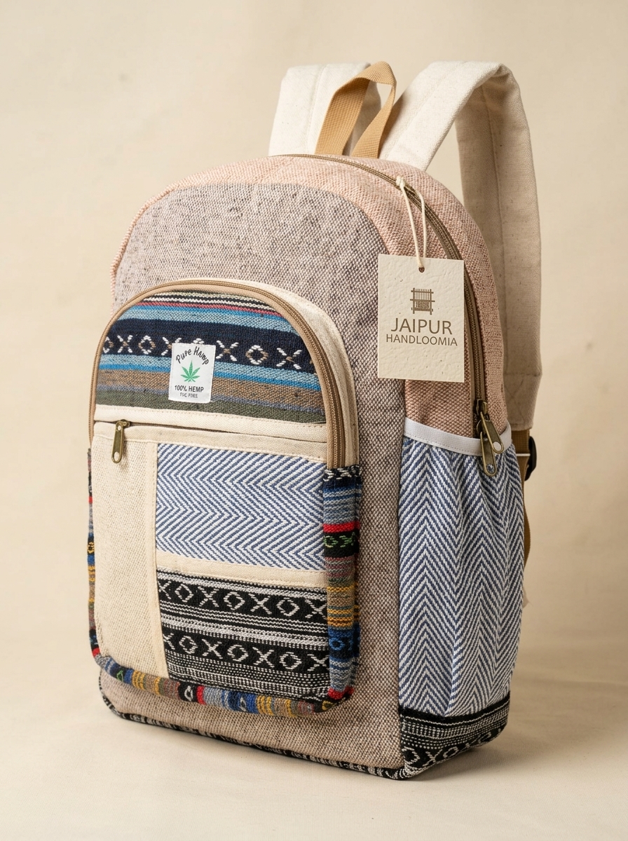 Handmade 100% Hemp Patchwork Backpack — view 3