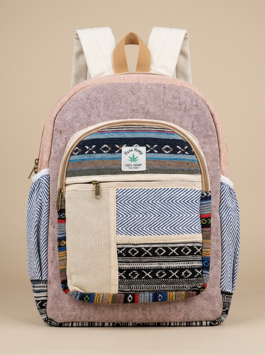 Handmade 100% Hemp Patchwork Backpack — view 4