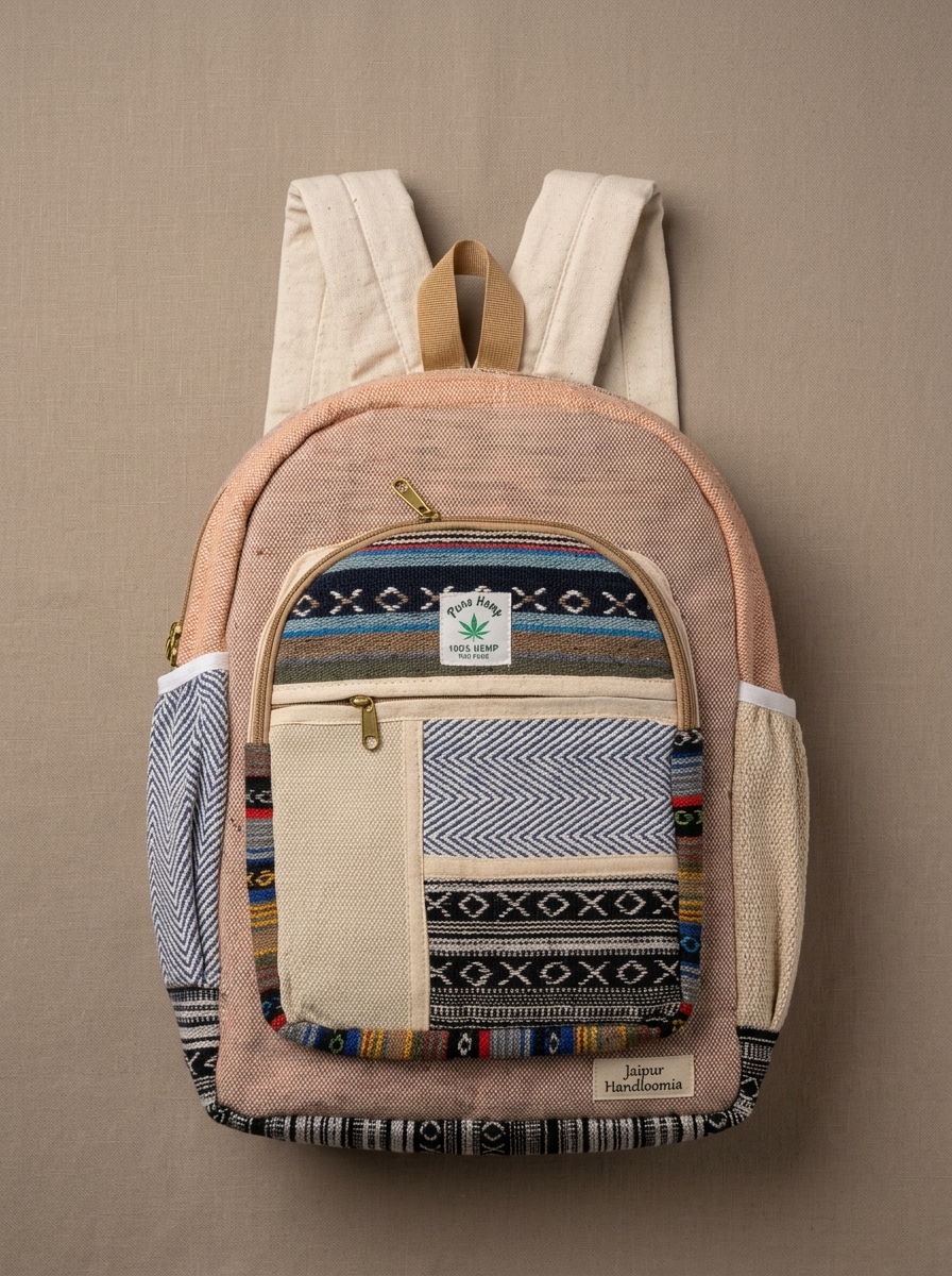 Handmade 100% Hemp Patchwork Backpack
