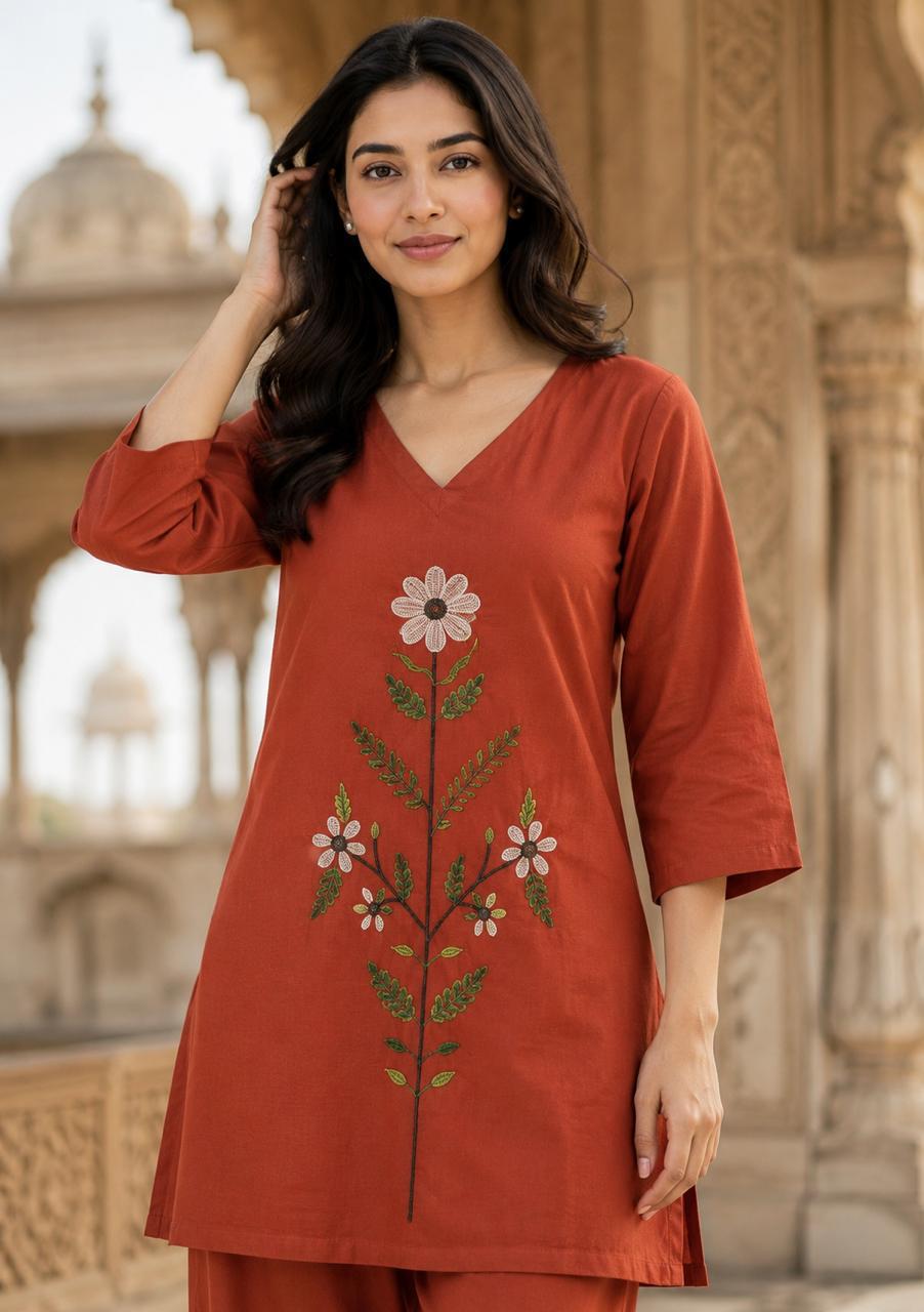 Terracotta Rust Floral Cotton Coord Set — view 2