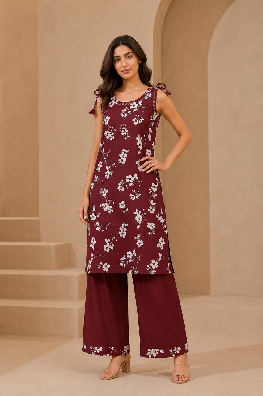 Purple Floral Discharge Print Co-ord Set