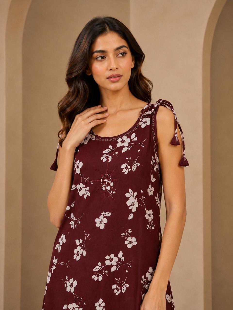 Purple Floral Discharge Print Co-ord Set — view 2