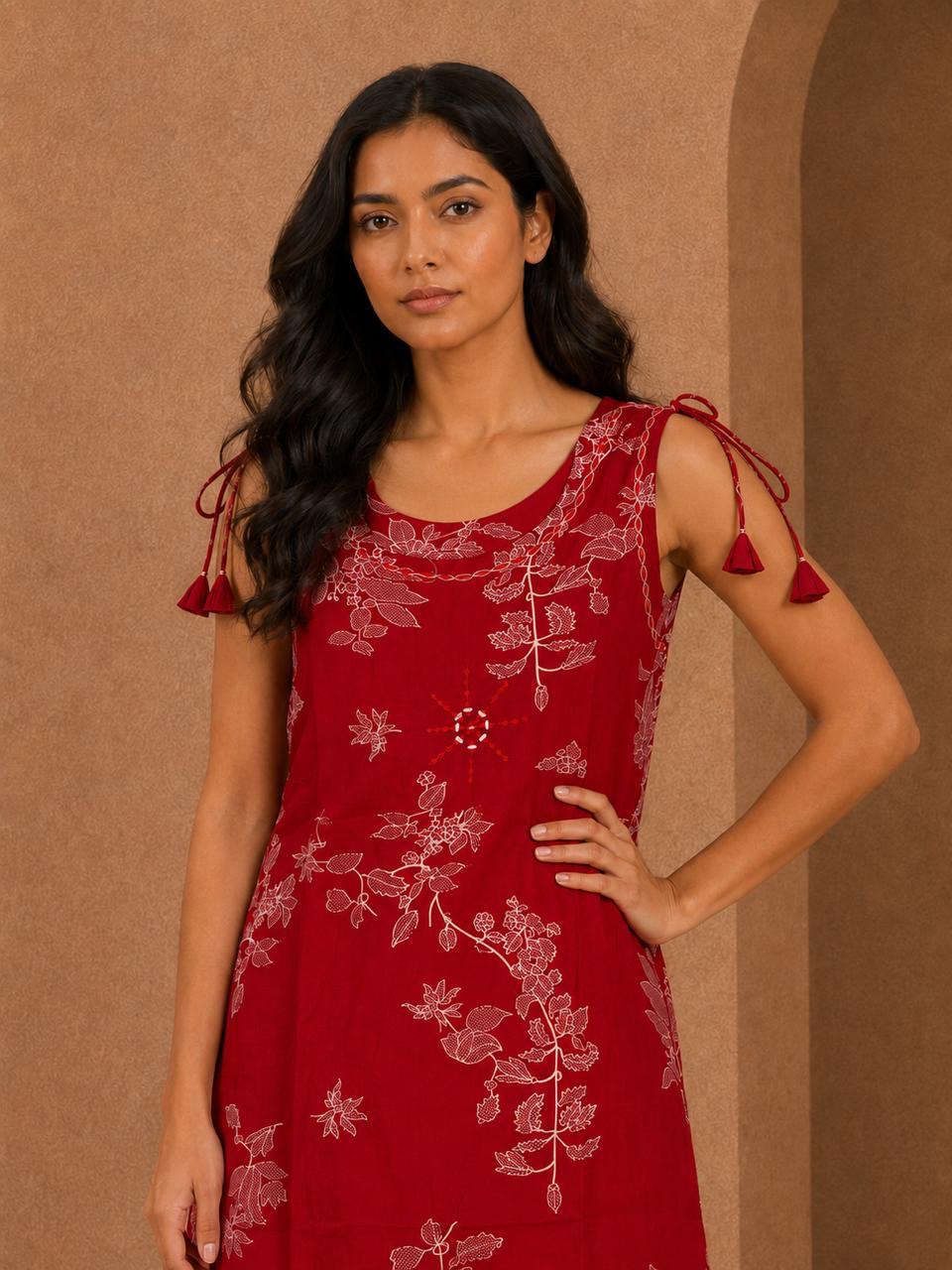 Red Floral Discharge Print Co-ord Set — view 2