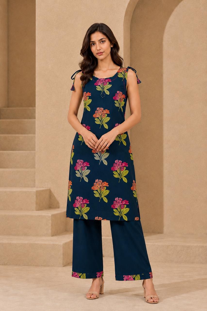 Purple Floral Discharge Print Co-ord Set (Type B) — view 2