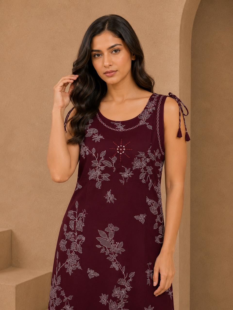 Maroon Floral Discharge Print Co-ord Set (Classic)