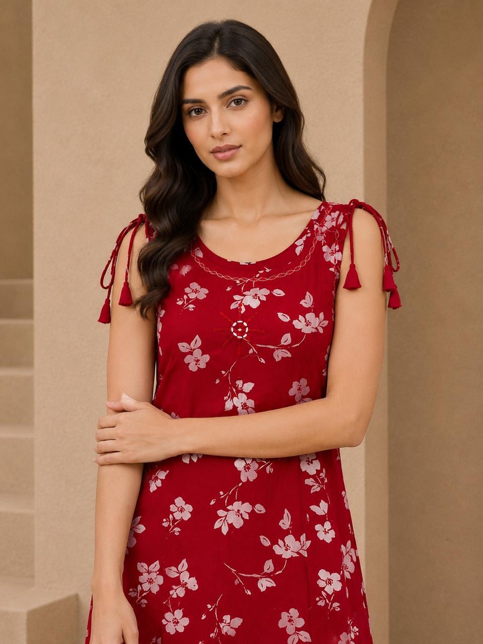 Red Floral Discharge Print Co-ord Set (Classic)