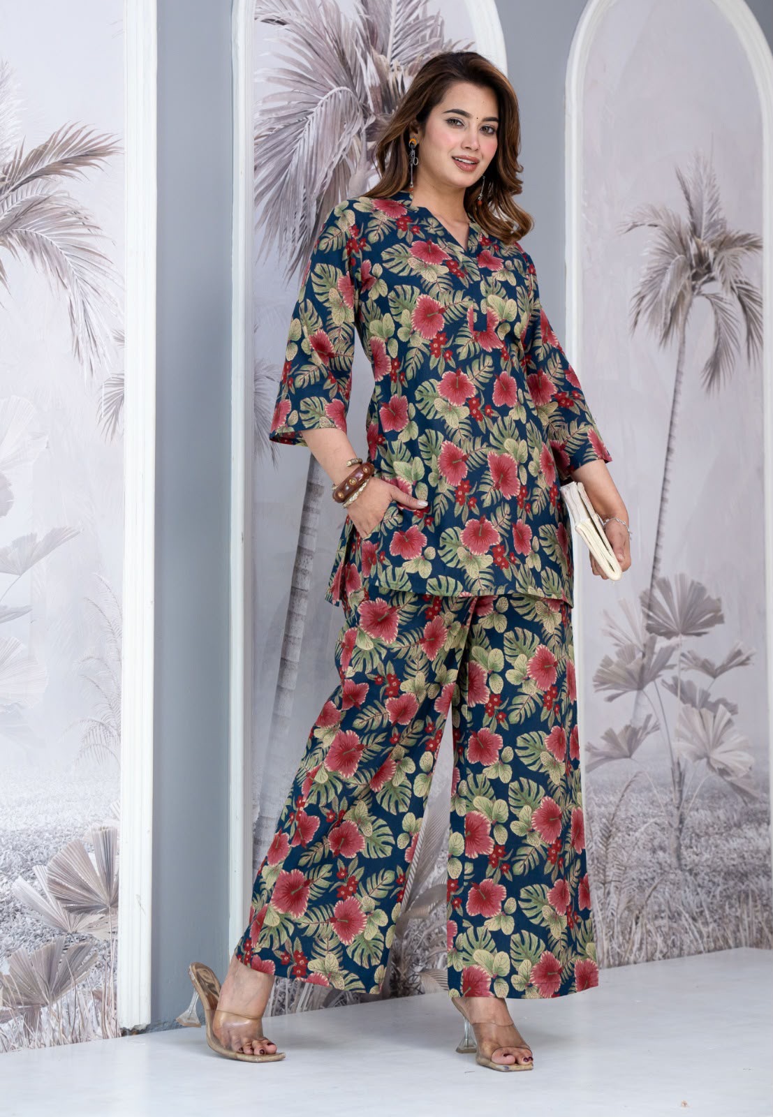 Premium Floral Cotton Co-ord Set (Teal Floral)