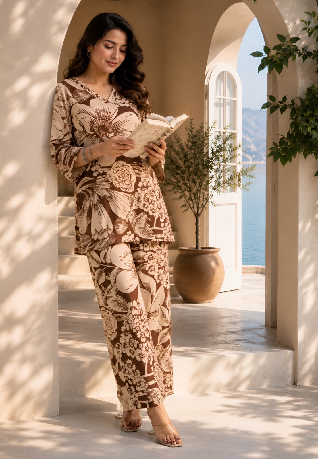 Premium Floral Cotton Co-ord Set (Brown Floral)