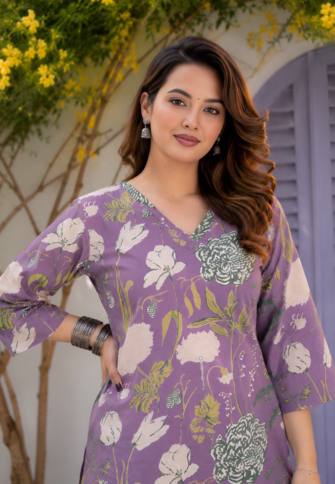 Premium Floral Cotton Co-ord Set (Purple Floral)