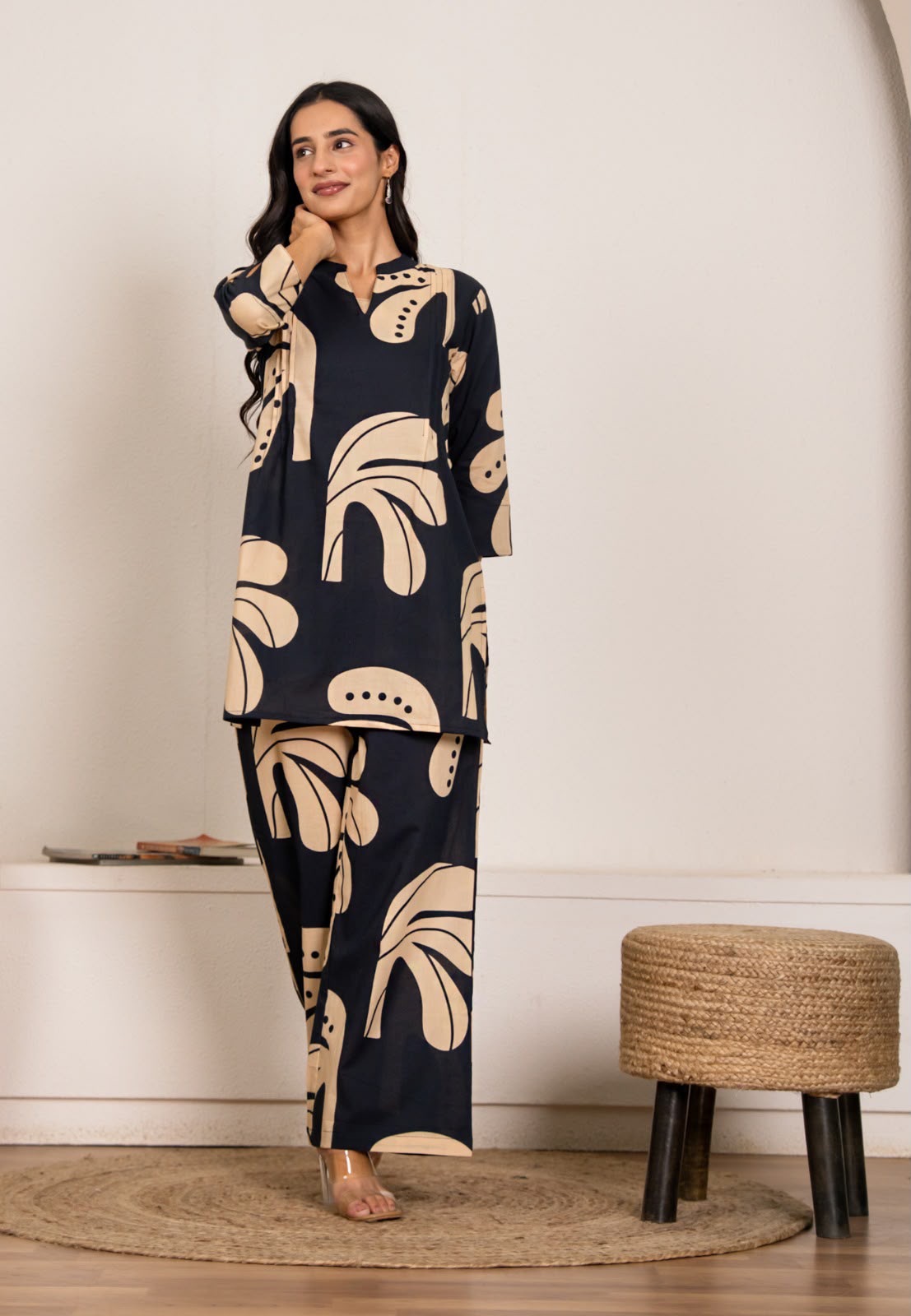 Premium Navy Abstract Cotton Co-ord Set — view 2