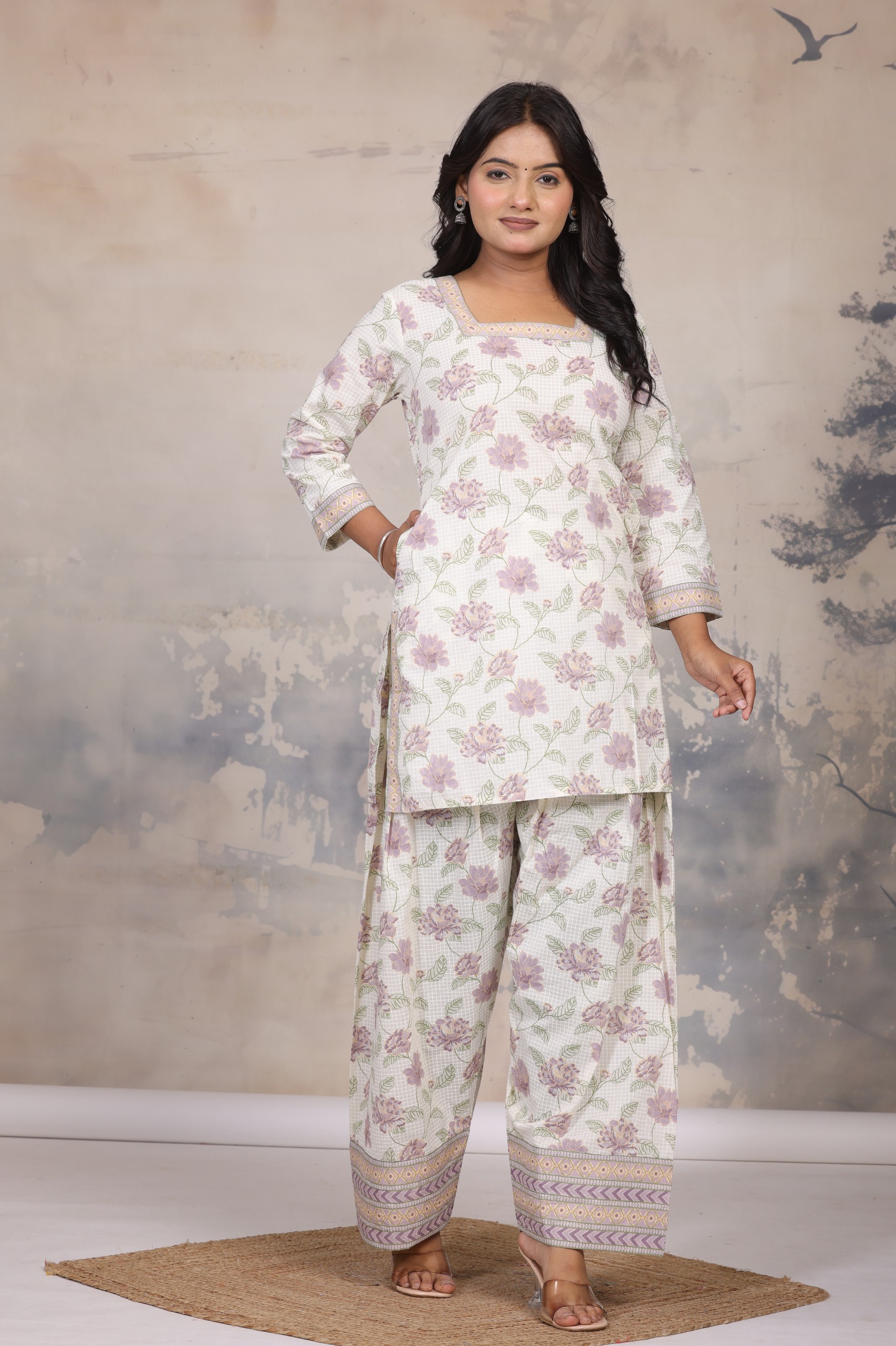 Premium Lavender Floral Cotton Co-ord Set