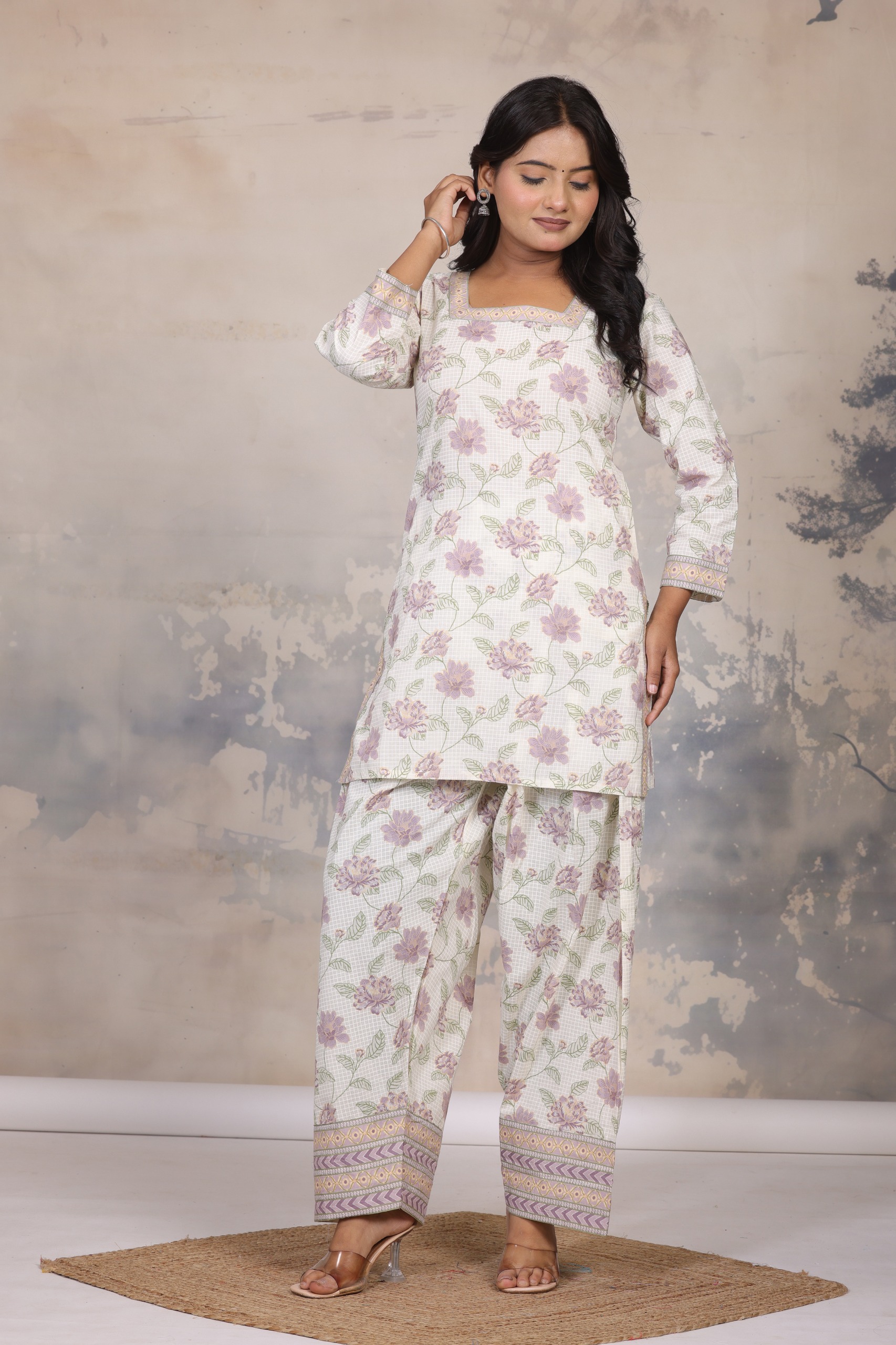 Premium Lavender Floral Cotton Co-ord Set — view 2
