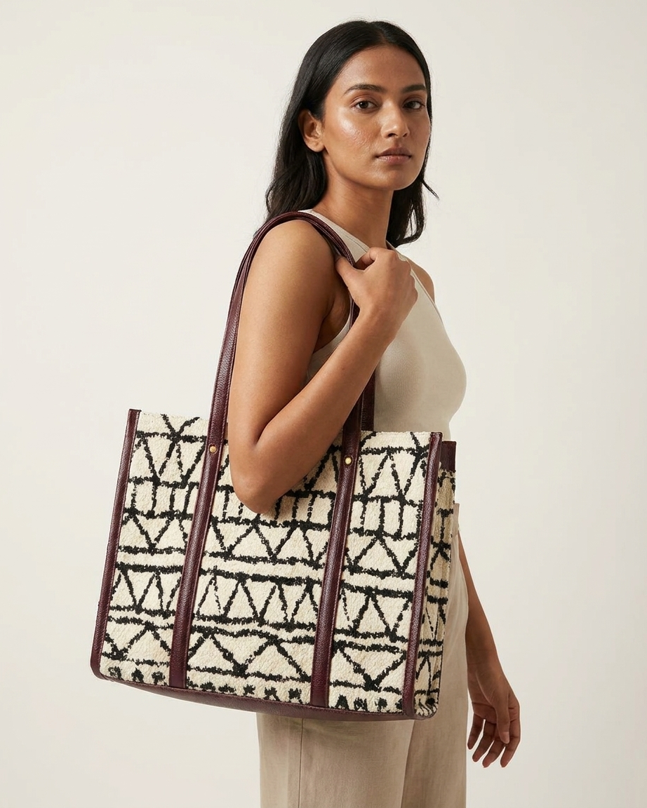 Hand Block-Printed Laptop Tote Bag with Extra Pouch — view 2