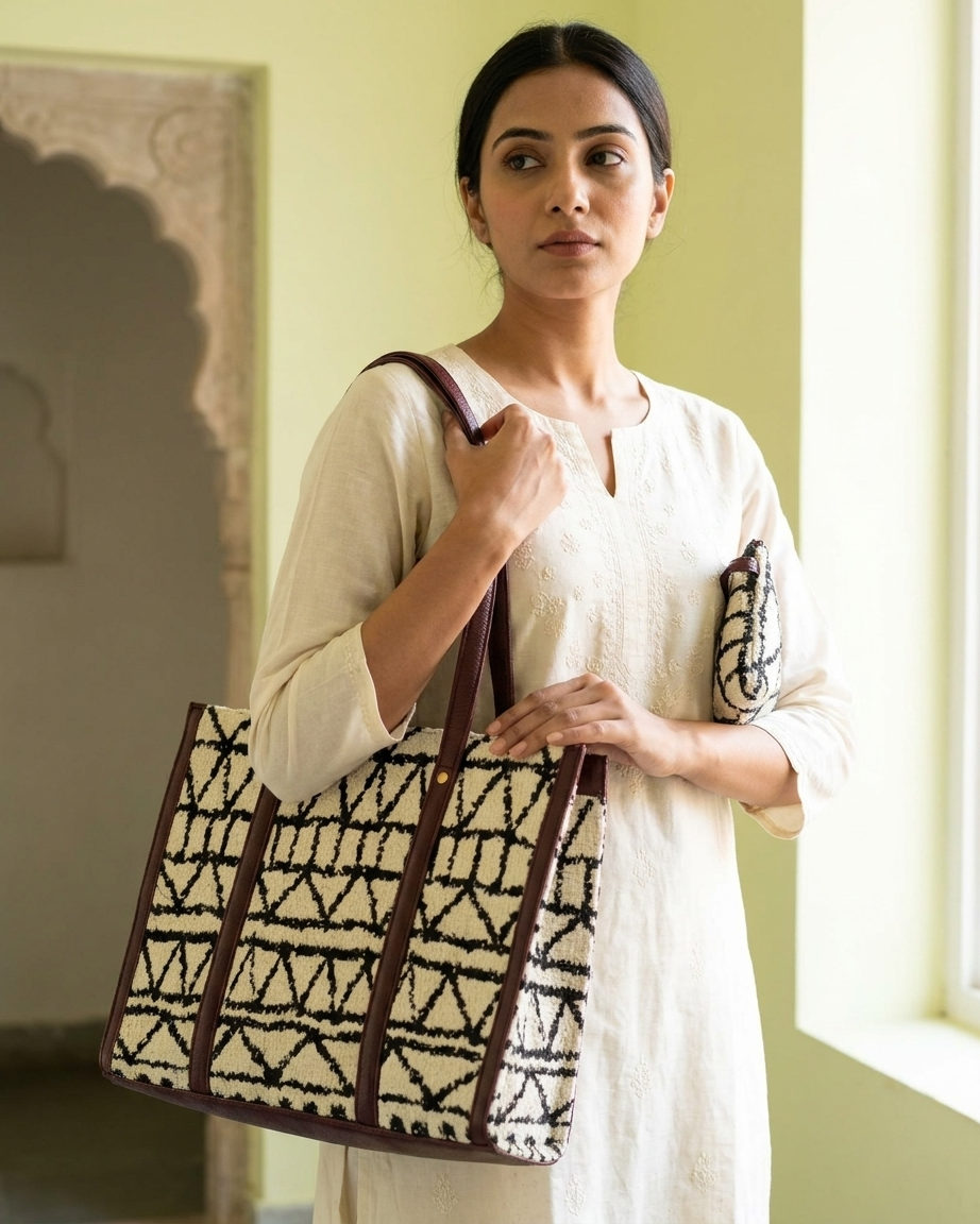 Hand Block-Printed Laptop Tote Bag with Extra Pouch — view 4