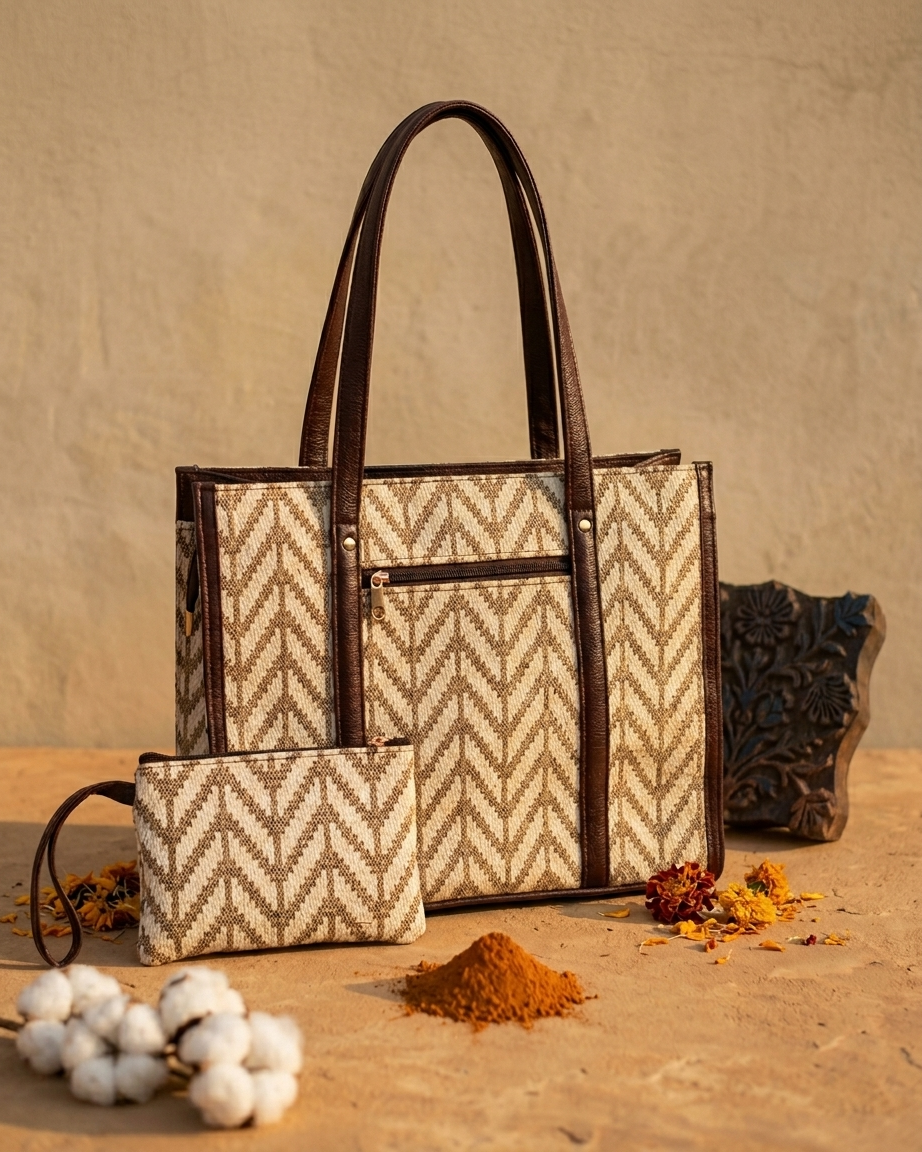 Chevron Block-Print Laptop Tote Bag