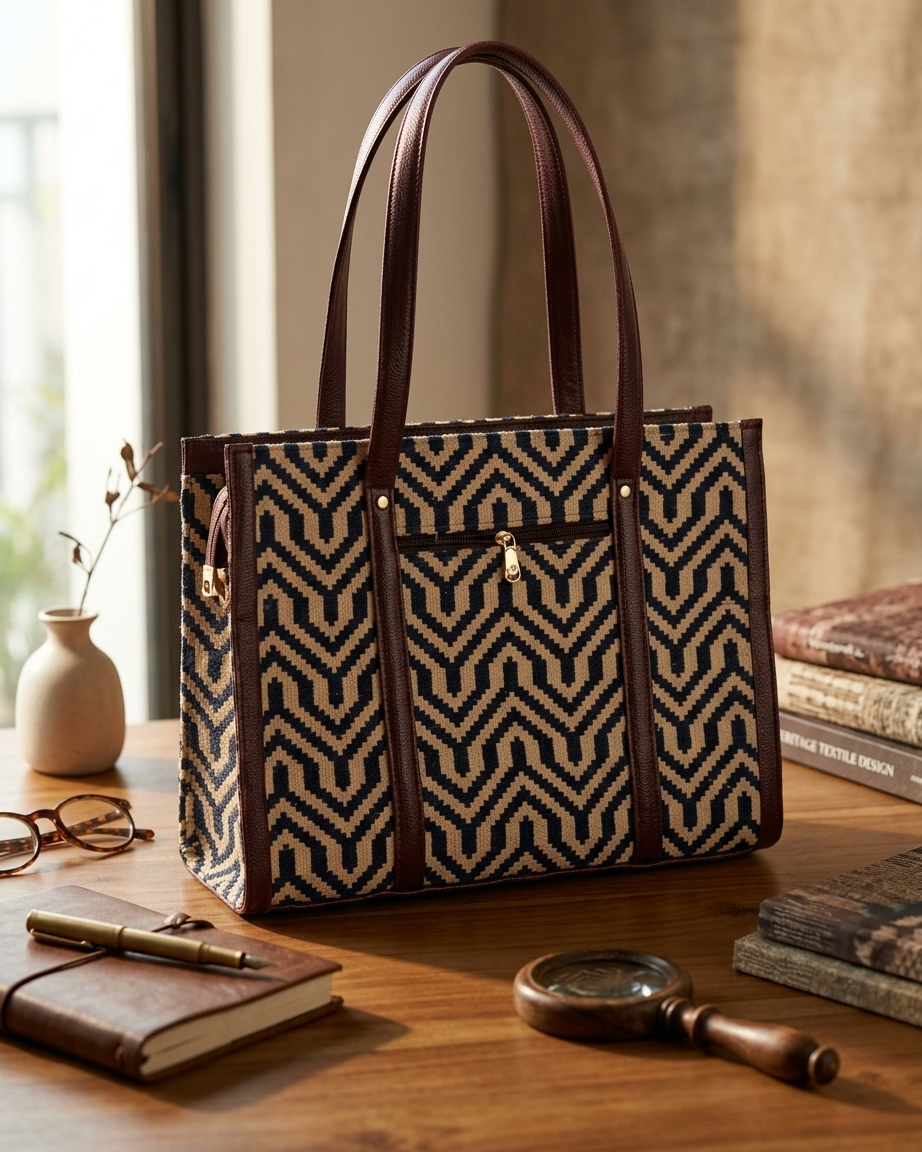 Navy Geometric Block-Print Laptop Tote Bag — view 1