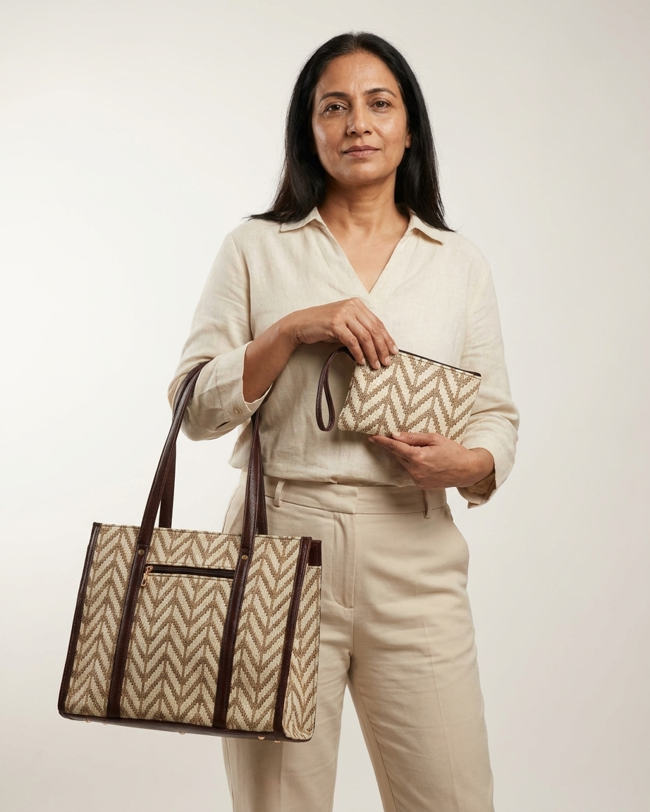 Chevron Block-Print Laptop Tote Bag — view 3