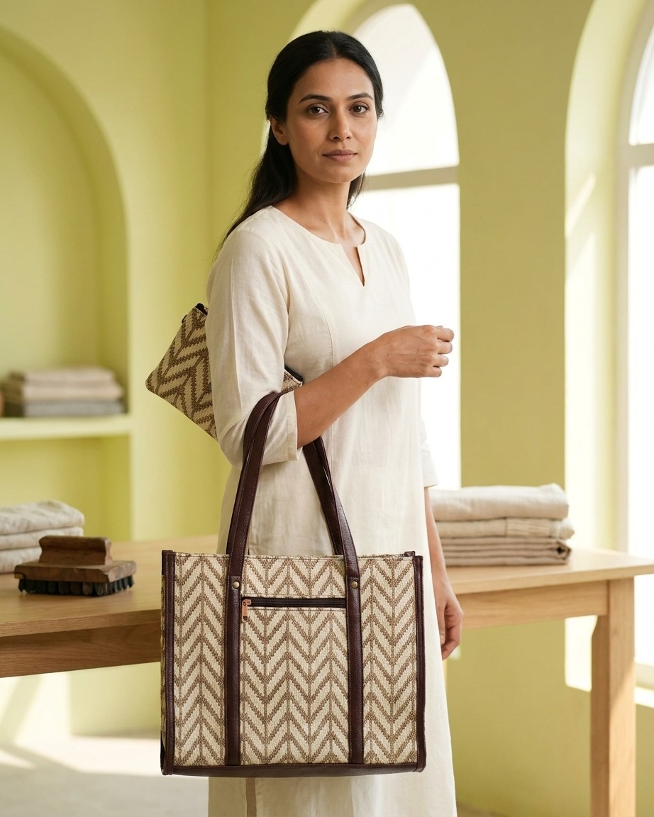 Chevron Block-Print Laptop Tote Bag — view 4