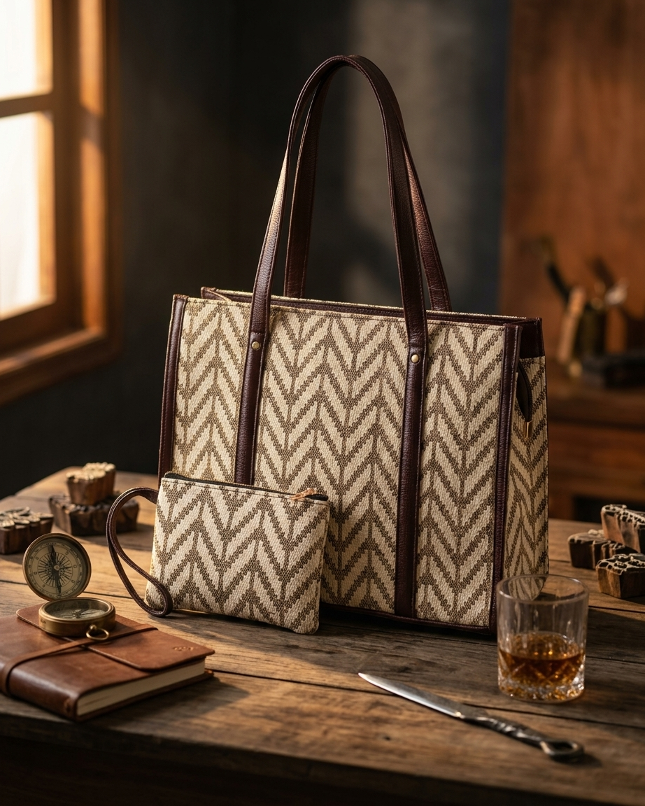Chevron Block-Print Laptop Tote Bag — view 2