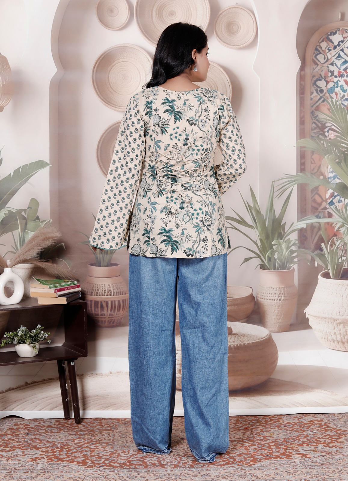 Cotton Block Print Dori Top — Green Buti — view 2