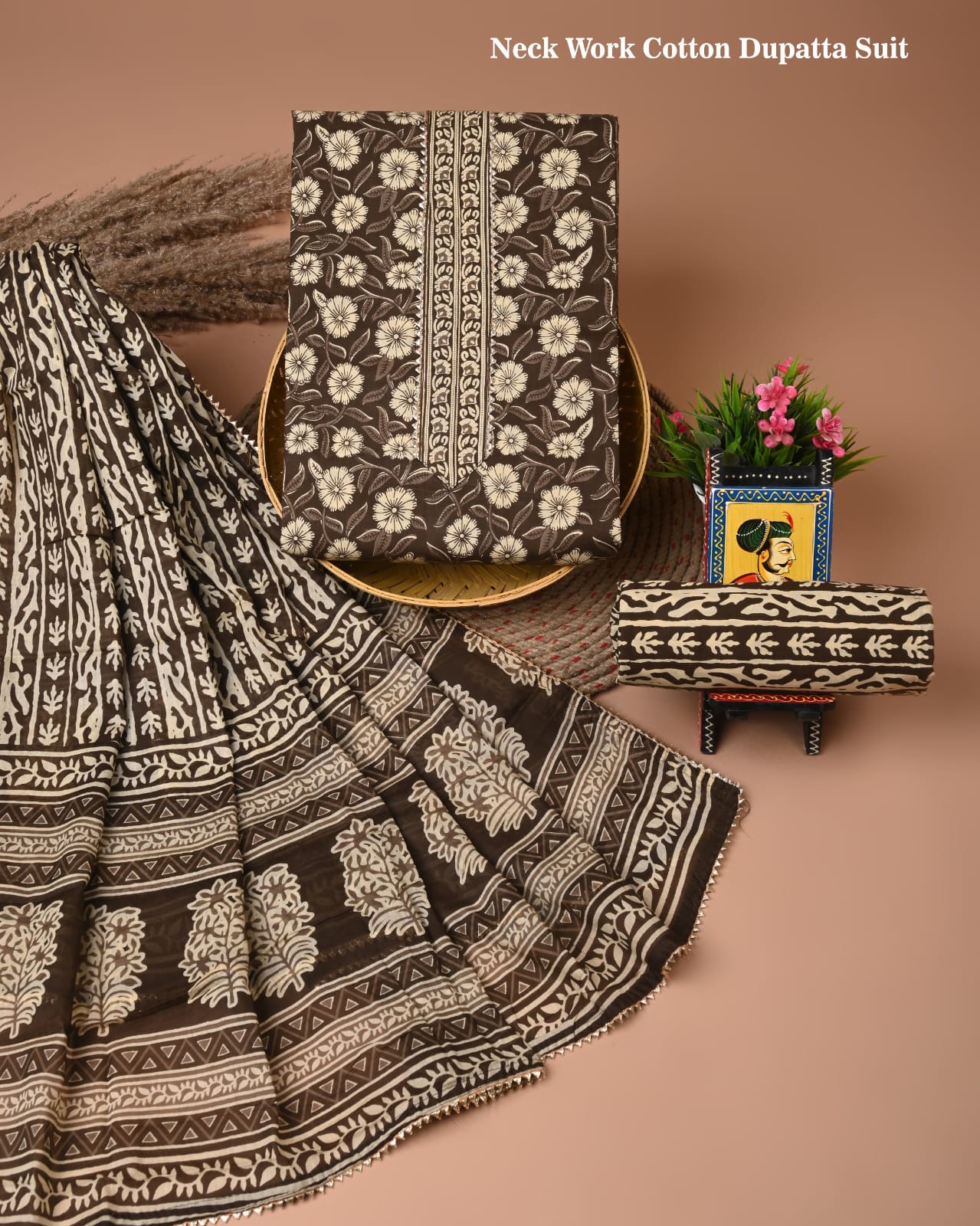 Cotton suits with gota paati work Brown