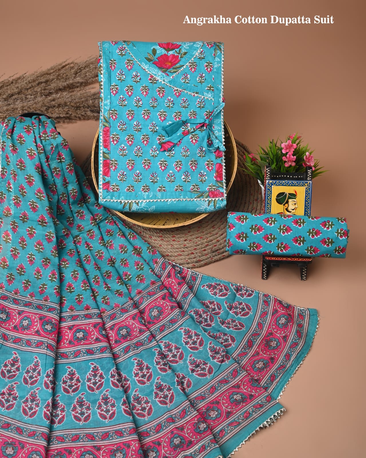 Cotton suits with gota paati work Ocean Blue