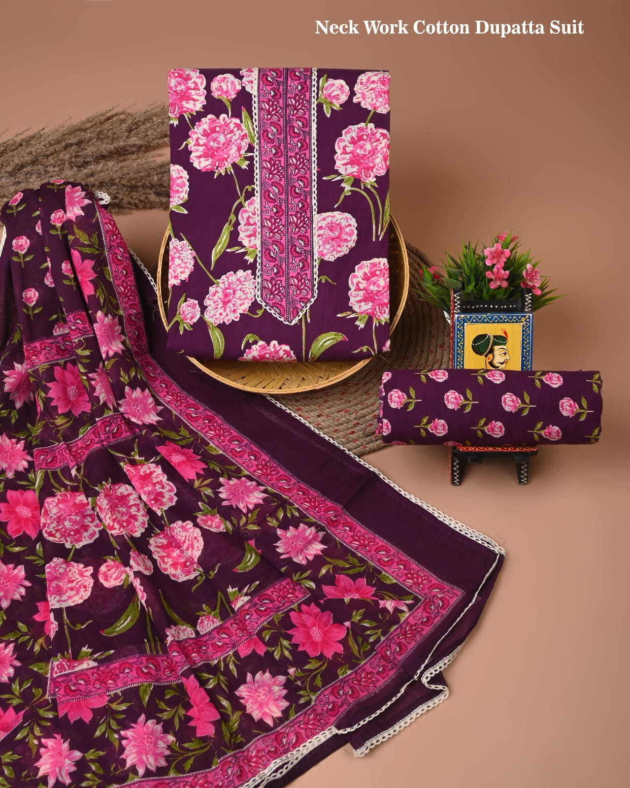 Cotton suits with gota paati work Dark Pink