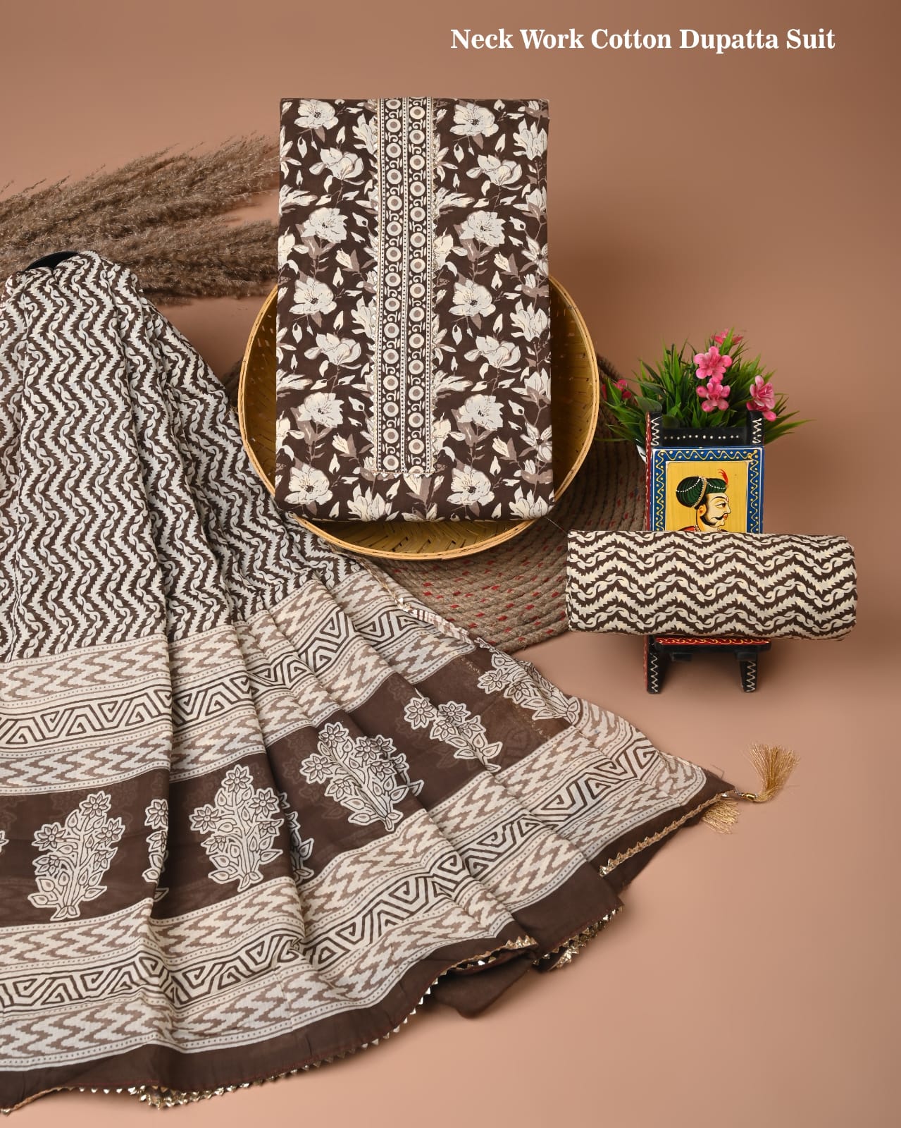 Cotton suits with gota paati work Beage