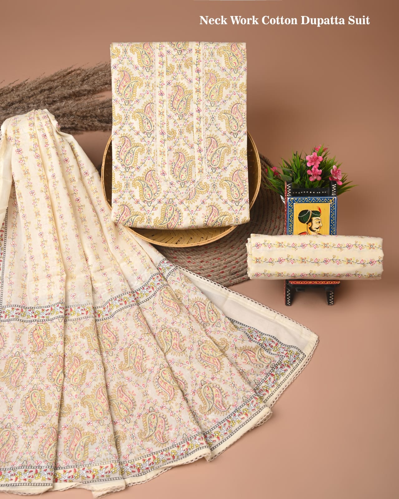 Cotton suits with gota paati work Off White