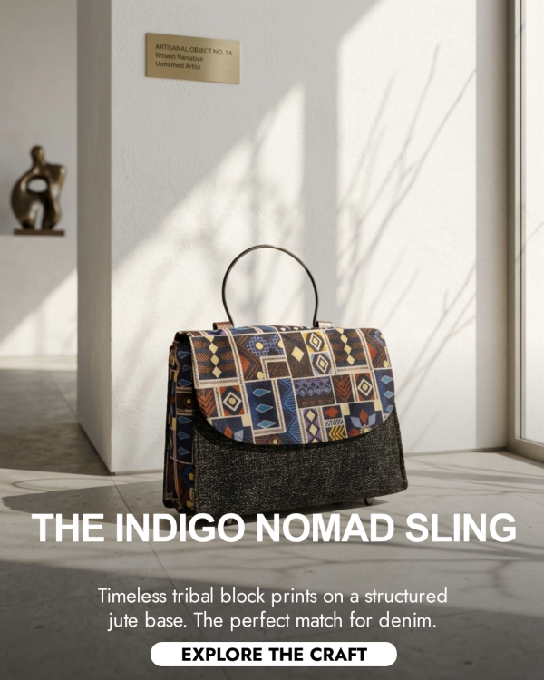 The Indigo Nomad Sling — Blue Tribal Block Print Handloom Bag