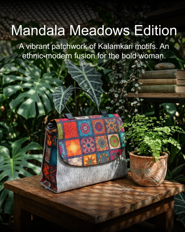 The Mandala Meadows Sling — Kalamkari Patchwork Handloom Bag